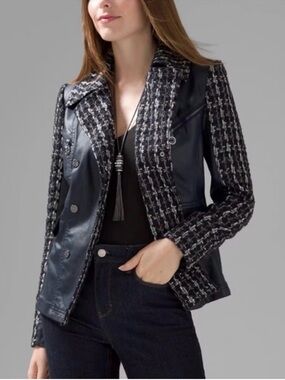 WHBM Coated Denim & Tweed Faux Leather Motorcycle Jacket 10